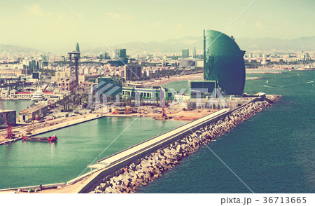 Day view of Barceloneta from sea side. Barcelona Day view of Barceloneta from sea side. Barcelona 36713665