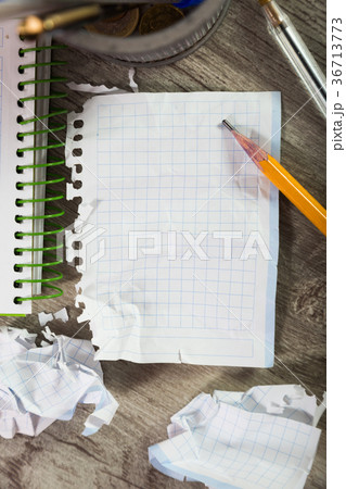 Torn crumpled notebook sheet 36713773