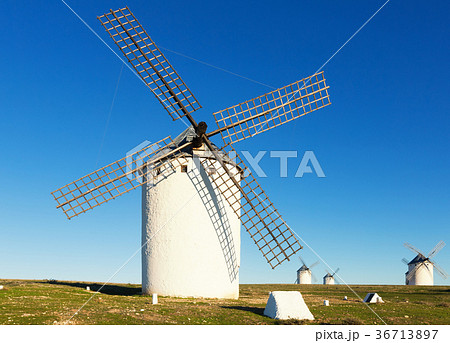 Windmills in day time. Campo de Criptana Windmills in day time. Campo de Criptana 36713897