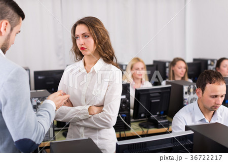 Angry manager displeased of employees. Angry manager displeased of employees. 36722217