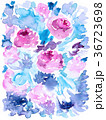 水彩ばら抽象的なピンク色お花ブルー色紫色葉 36723698