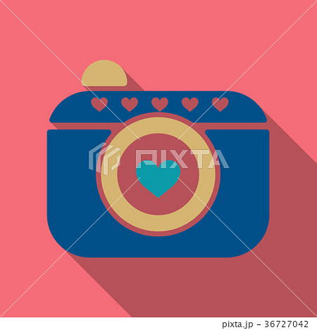 camera icon with heart in circle with shadow 36727042