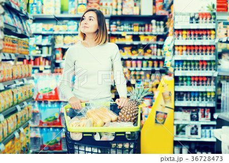 Woman doing shopping with shopping cart Woman doing shopping with shopping cart 36728473