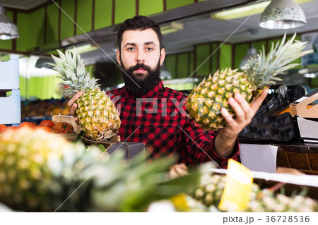 Assistant demonstrating pineapples 36728536