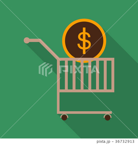 Supermarket shopping cart with coin isolated Supermarket shopping cart with coin isolated 36732913