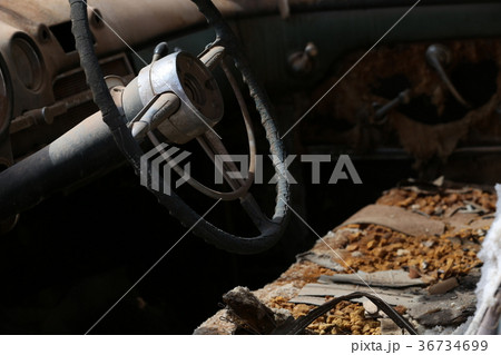 Interior of the old abandoned car Interior of the old abandoned car 36734699
