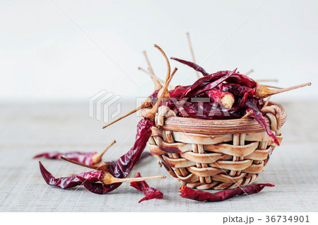 Dried chili on wooden. 36734901