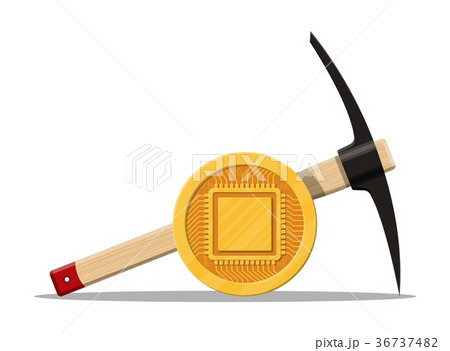 Golden coin with computer chip. 36737482