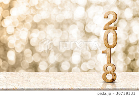 Happy new year 2018 wood on marble table 36739333