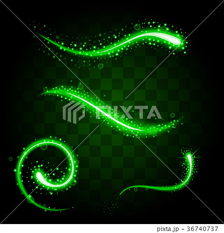 Set of tails of light green glittering stardust 36740737