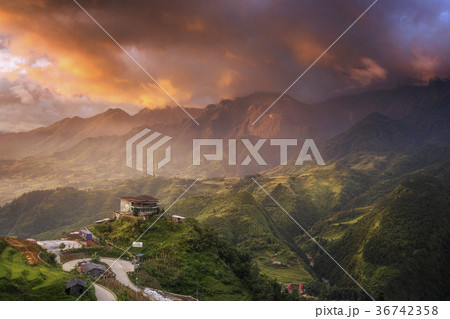 Beautiful sunset view of Sapa, Vietnam Beautiful sunset view of Sapa, Vietnam 36742358