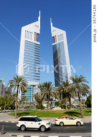 The Emirates Towers and cars, Dubai, UAE 36744180