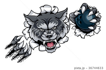 Wolf Bowling Mascot Breaking Background 36744633