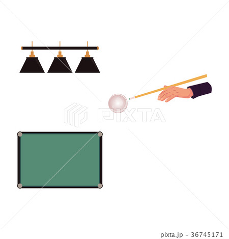 Flat billiard objects - table, aiming hand, lights 36745171