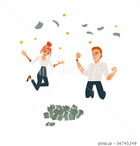 vector successful office man, woman under money vector successful office man, woman under money 36745249