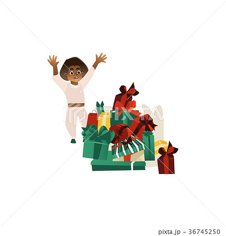 Happy black boy and many Christmas presents Happy black boy and many Christmas presents 36745250