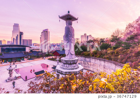 Bongeunsa temple of downtown skyline in Seoul  36747129