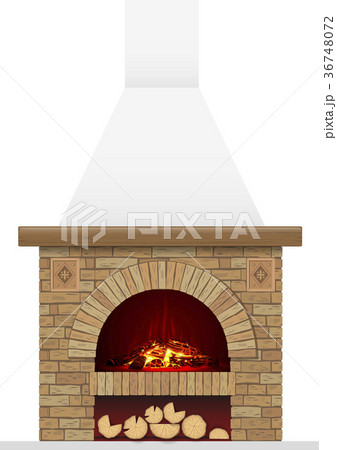 Ancient brick hearth with fire 36748072 PIXTA