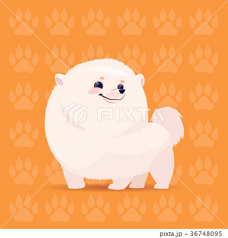 Dog Pomerian Happy Cartoon Sitting Over Footprints 36748095