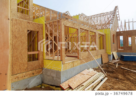 New Construction Wood Home Framing Abstract. 36749678