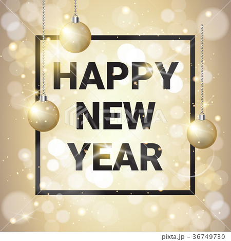 Happy New Year Decoration Golden Balls Over 36749730