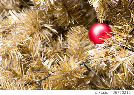 Red ball on gold branch of chrismast tree 36750213