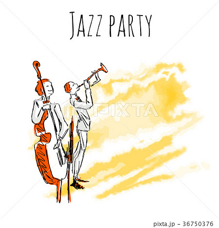 Jazz musicians play trumpet and contrabass on a 36750376