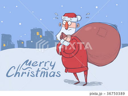 Christmas card of funny confused Santa Claus with 36750389