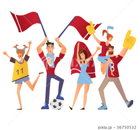 Group of sport fans with attributes cheering for 36750532