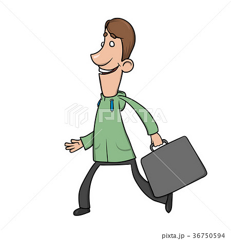 Funny smiling man with a briefcase in hoody walks 36750594
