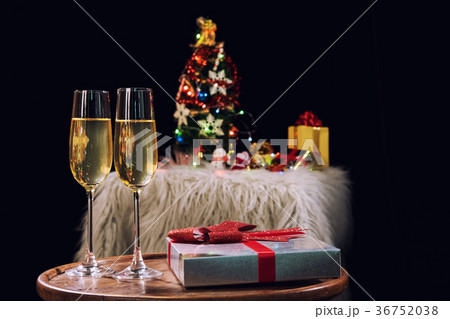 Happy Relaxing at party, Two champagne glasses and sparkle, Chri Happy Relaxing at party, Two champagne glasses and sparkle, Chri 36752038