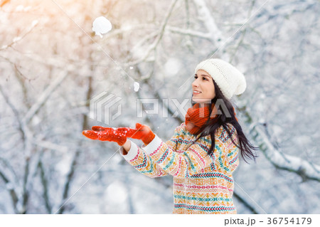 Winter young woman portrait. Beauty Joyful Model 36754179