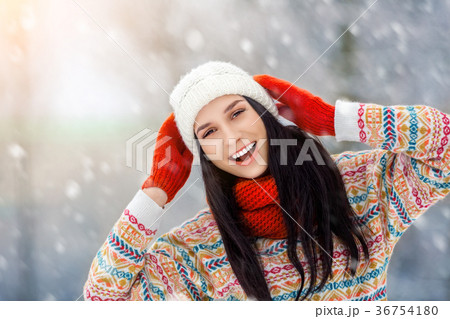 Winter young woman portrait. Beauty Joyful Model Winter young woman portrait. Beauty Joyful Model 36754180