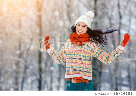 Winter young woman portrait. Beauty Joyful Model 36754181