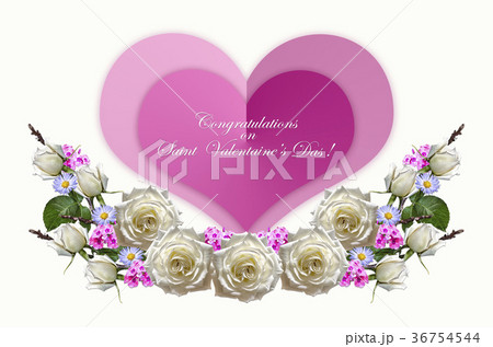 Garland of roses and  phloxes with two pink hearts 36754544
