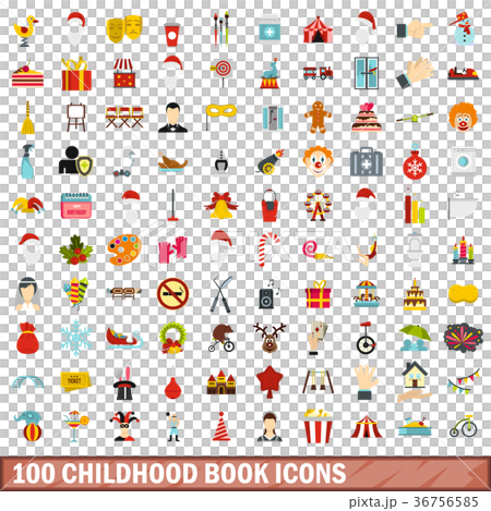 100 childhood book icons set, flat style 100 childhood book icons set, flat style 36756585