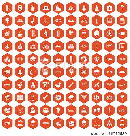 100 kids games icons hexagon orange 36756680