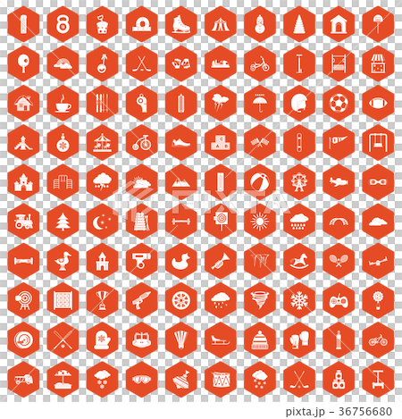 100 kids games icons hexagon orange 36756680