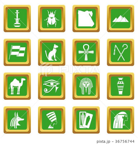 Egypt travel items icons set green Egypt travel items icons set green 36756744