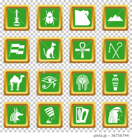Egypt travel items icons set green Egypt travel items icons set green 36756744