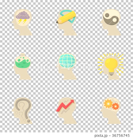 Thoughts inside man head icons set, cartoon style Thoughts inside man head icons set, cartoon style 36756745