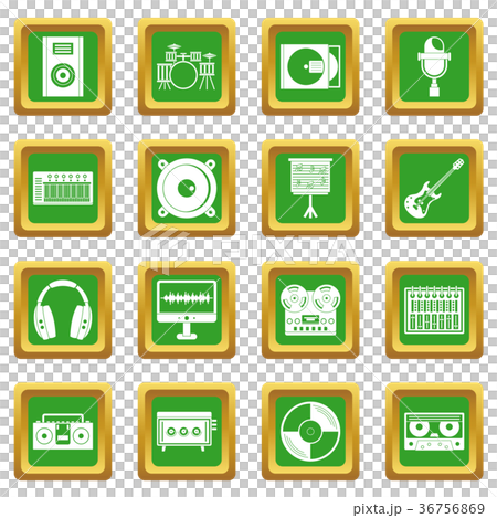Recording studio items icons set green - Stock Illustration [36756869 ...