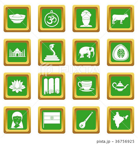 India travel icons set green 36756925