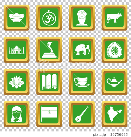 India travel icons set green 36756925
