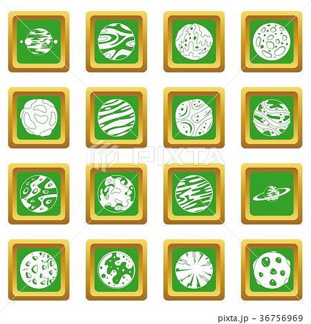 Fantastic planets icons set green 36756969