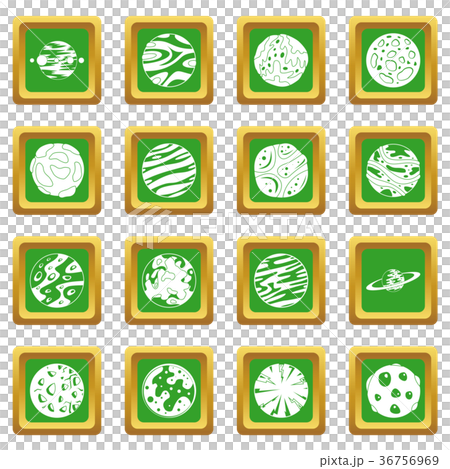 Fantastic planets icons set green 36756969