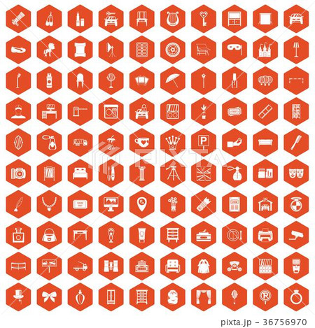 100 mirror icons hexagon orange 36756970