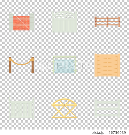 Different fence icons set, cartoon style Different fence icons set, cartoon style 36756989