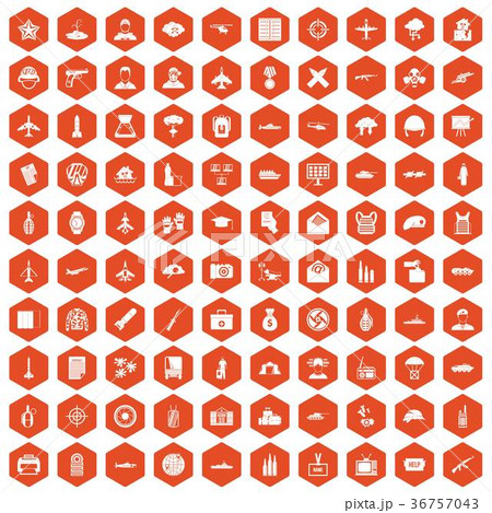 100 military journalist icons hexagon orange 36757043