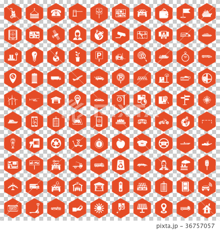 100 navigation icons hexagon orange 36757057